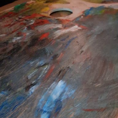 Farbpalette, Holz, Rechteckig mit Ölfarbe